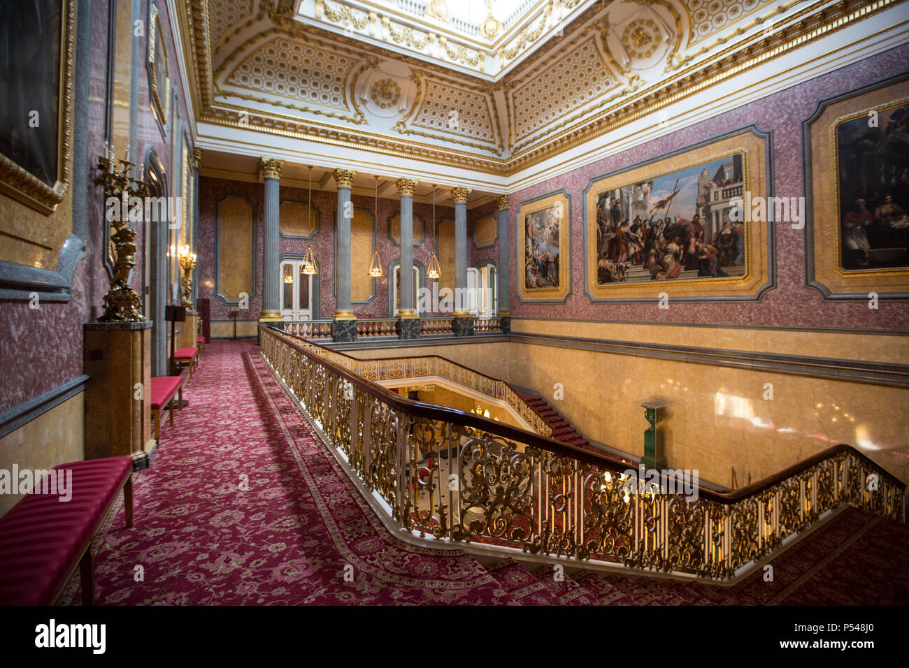 Interior photographs showing the Grand Hall and staircase of Lancaster House, managed and run by The United Kingdom Foreign & Commonwealth Office, UK Stock Photo