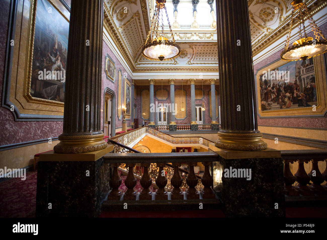 Interior photographs showing the Grand Hall and staircase of Lancaster