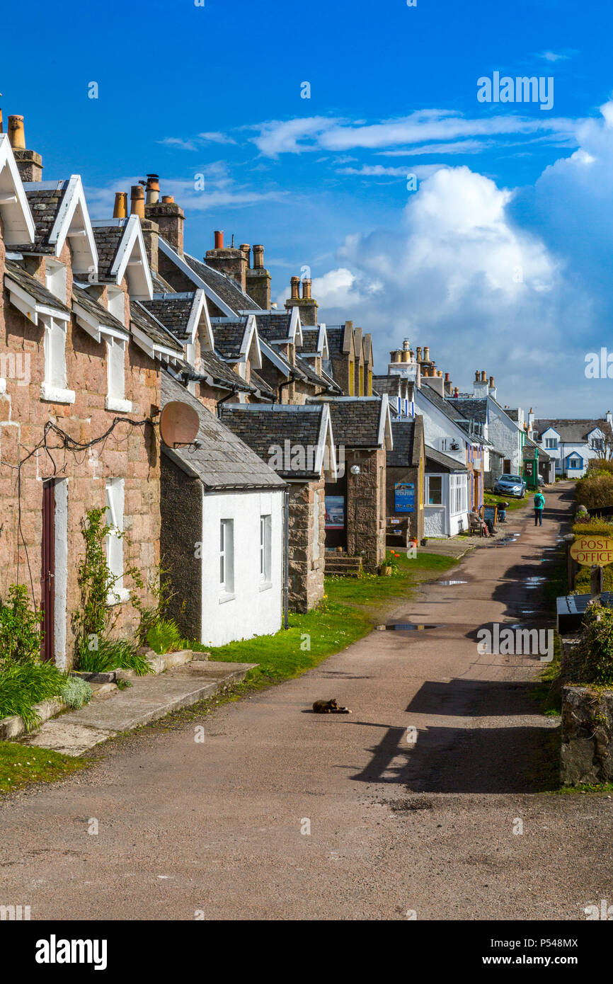 Looking along the main street of Baile Mor, the main settlement on the Hebridean island of Iona, Argyll and Bute, Scotland, UK Stock Photo