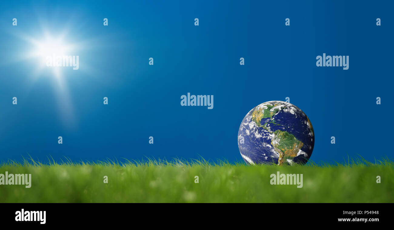 Normal World Landscape conceptual image of world on green landscape. NASA world map image ...