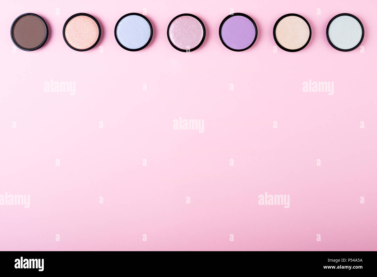 Cosmetics Products For Makeup Eye Eyeshadow On Pink Background Flat Lay Minimal Composition Fashion And Beauty Blogging Concept Top View Copy Sp Stock Photo Alamy