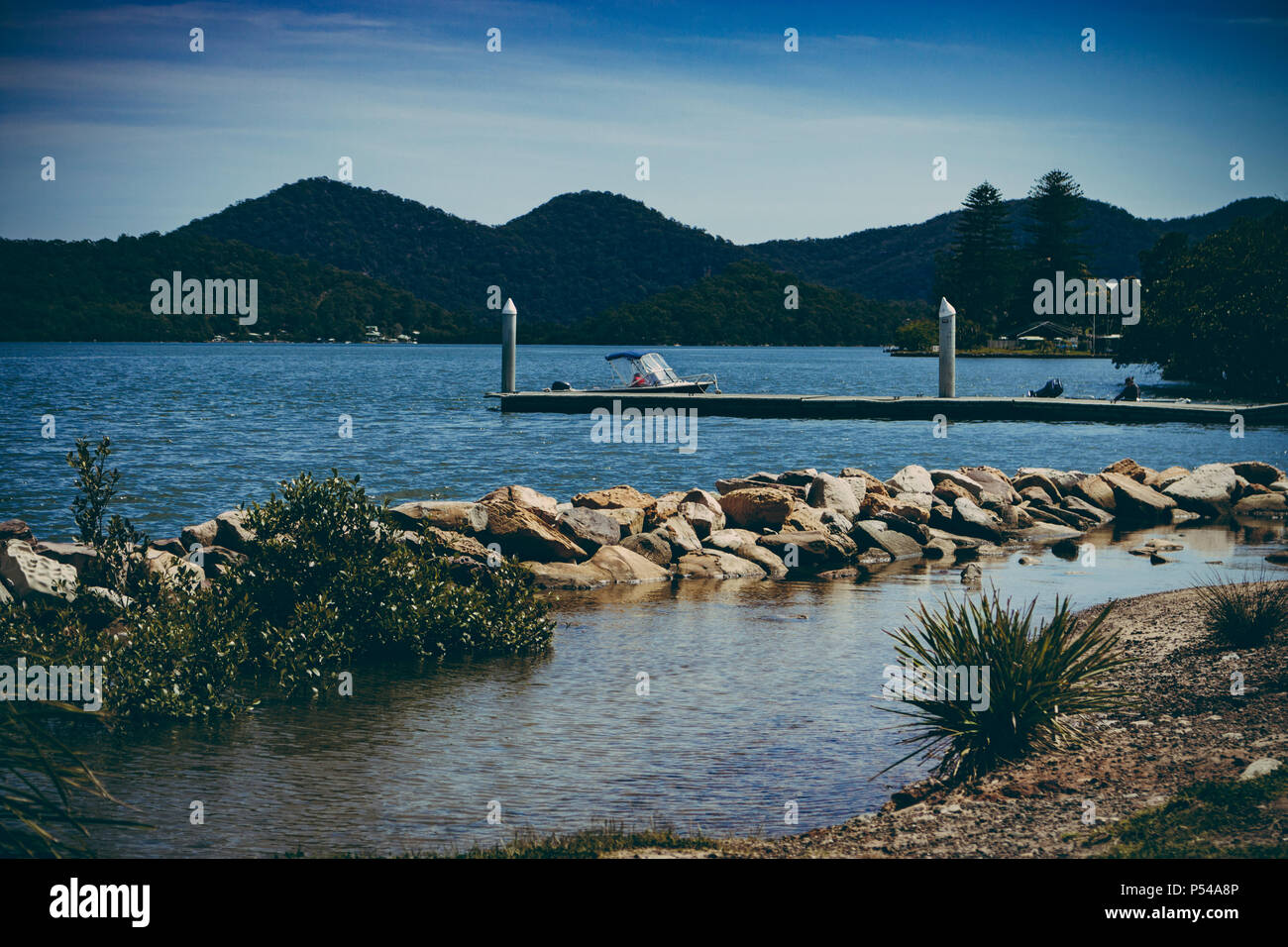 Jetty on Hawkesbury River, NSW, Australia Stock Photo
