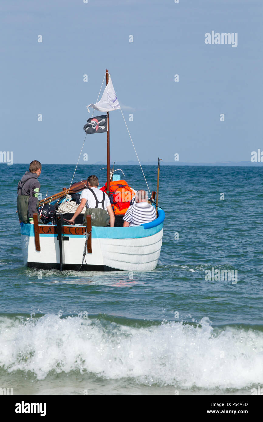 Traditional boat called 'Flobart' in Wissant, along the 'Cote d'Opale' coastal area Stock Photo