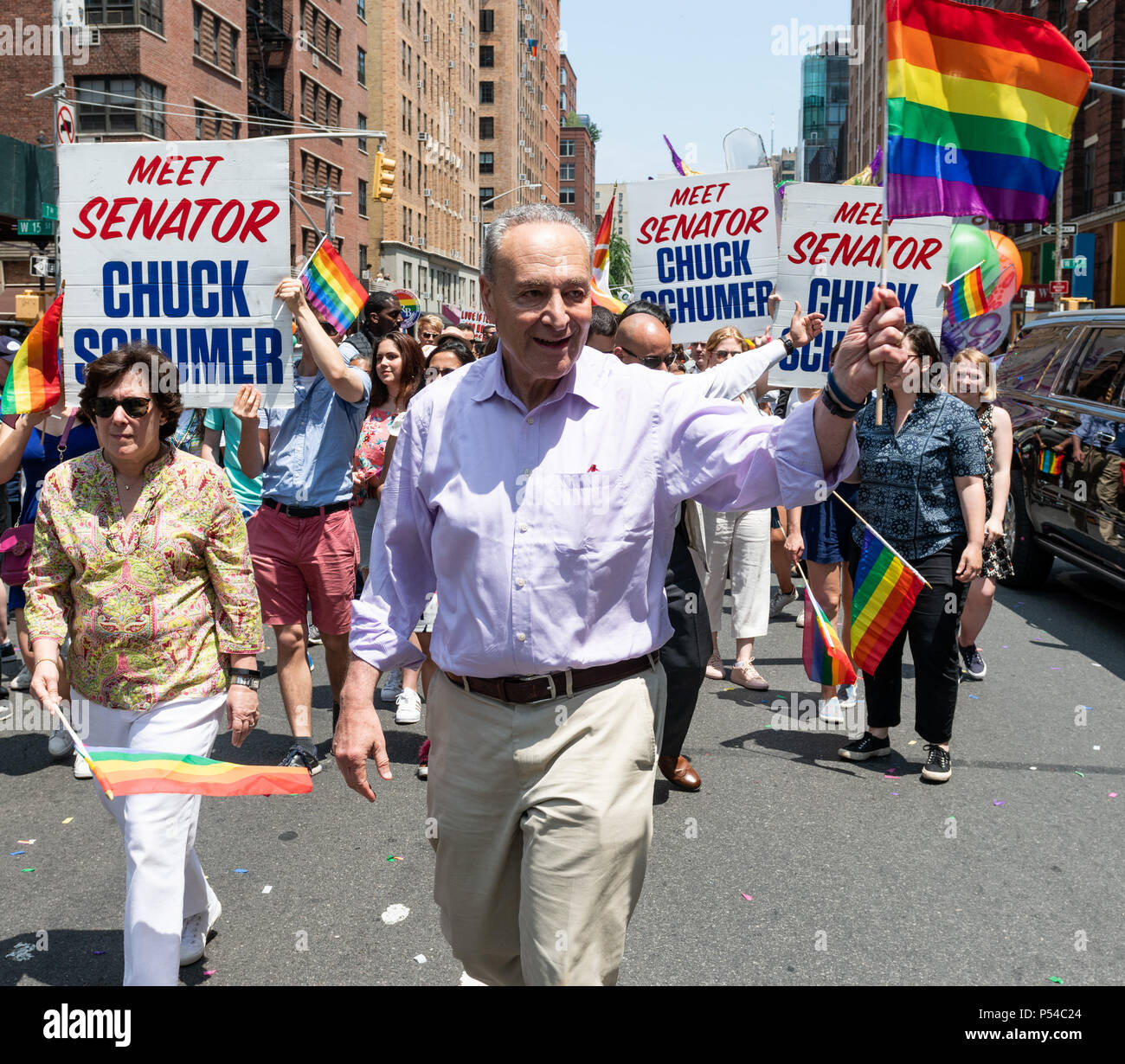 US Senator Chuck Schumer (D-NY) at the Pride March in New York City ...