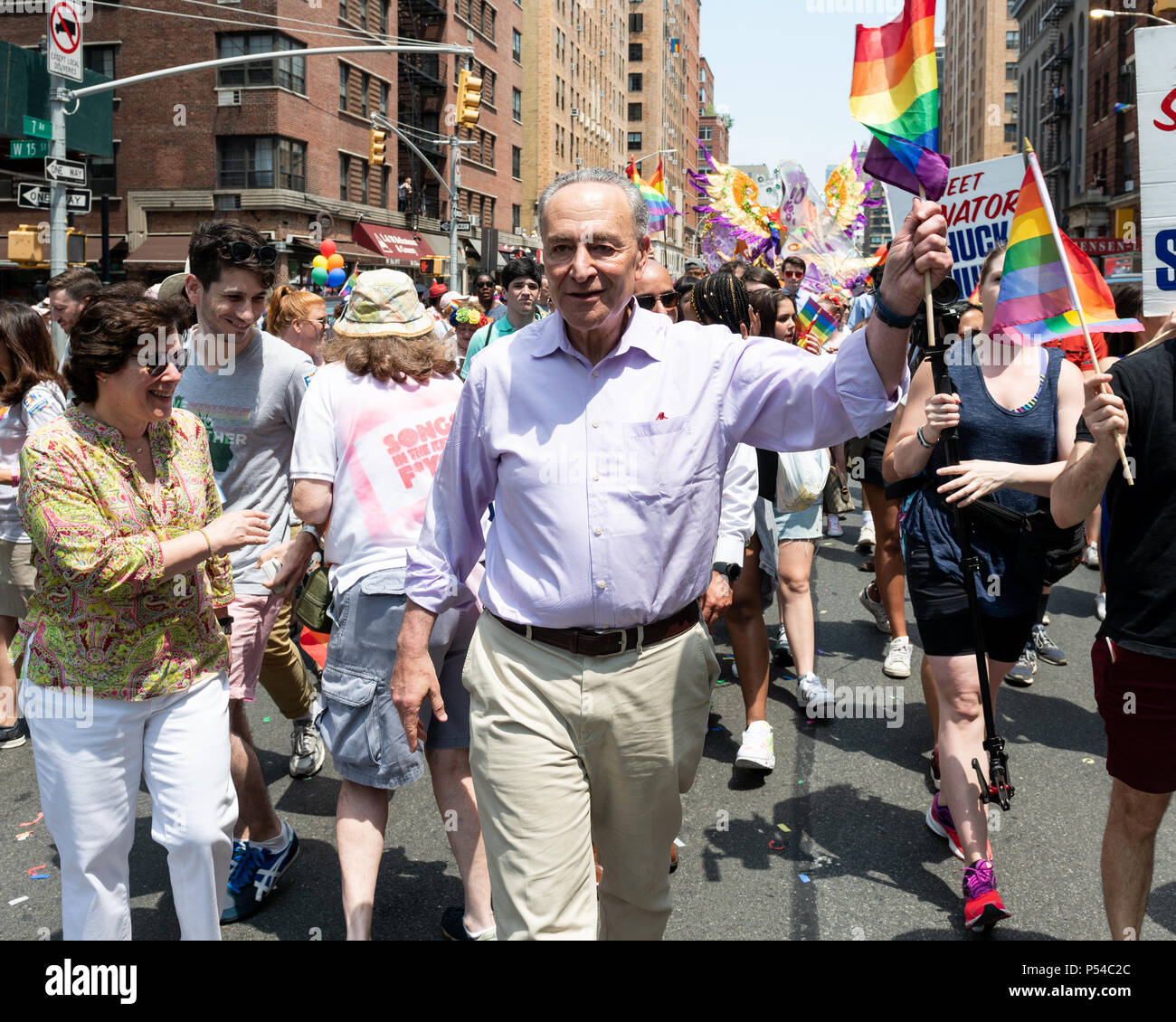 US Senator Chuck Schumer (D-NY) at the Pride March in New York City, Thousands took part in the annual Pride March in New York City to promote LGBT right Stock Photo -