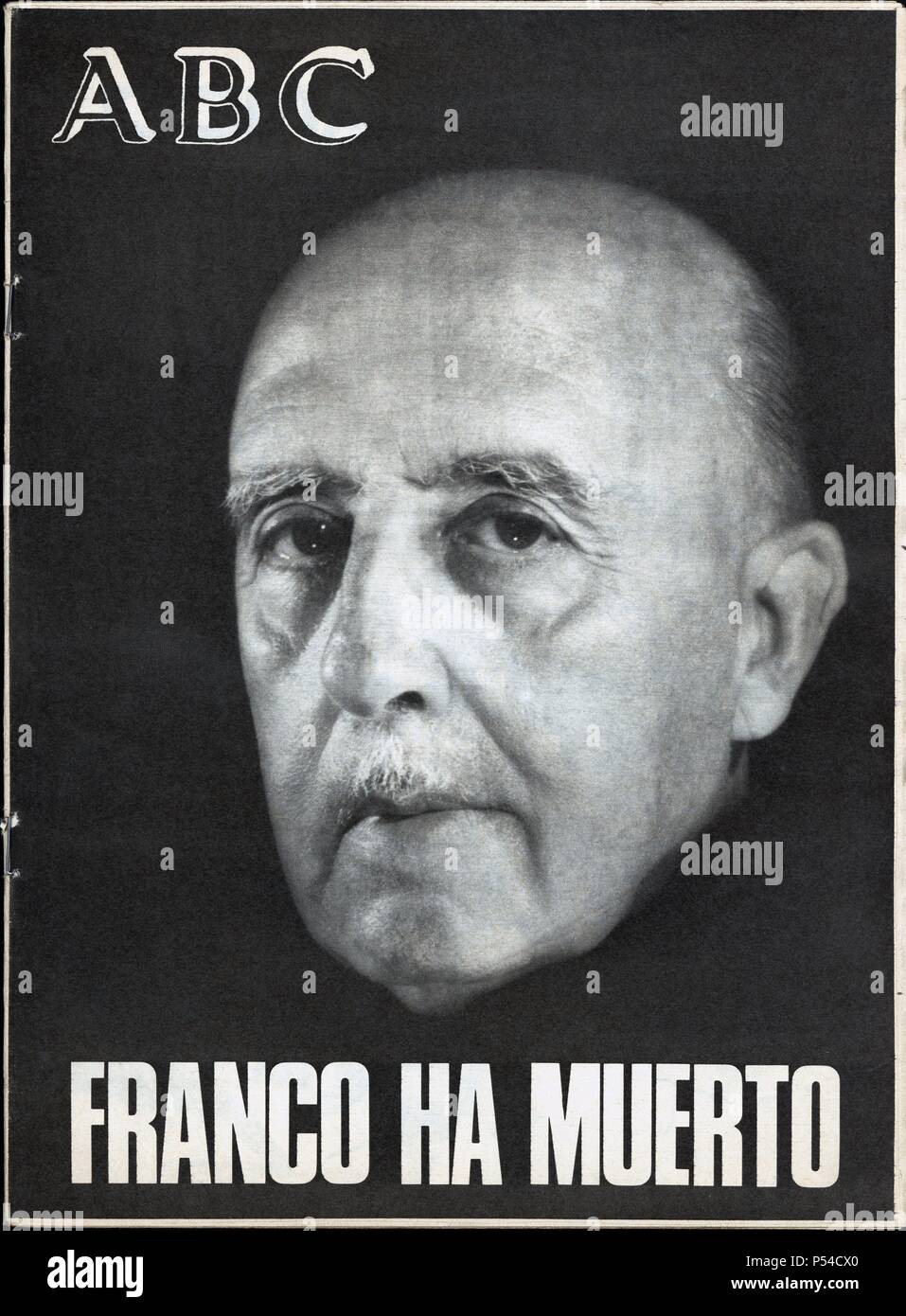Portada del periódico ABC de Madrid con la noticia de la muerte de Francisco Franco Bahamonde. 21 noviembre de 1975. Stock Photo