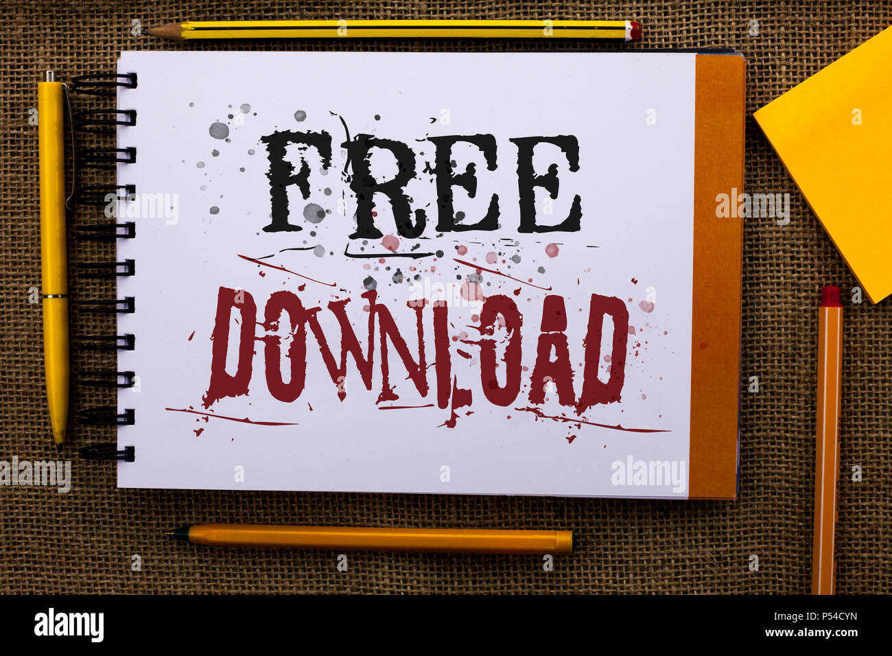 Writing Note Showing Free Download Business Photo Showcasing Files Downloading Without Any Charges Online Technology Text White Notepad Yellow Pen P Stock Photo Alamy