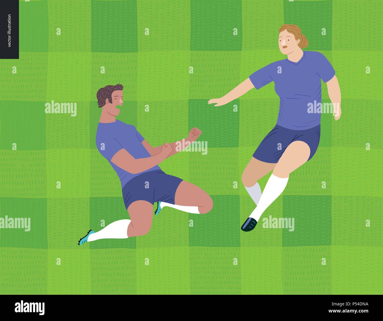 European football, soccer players flat vector illustration soccer