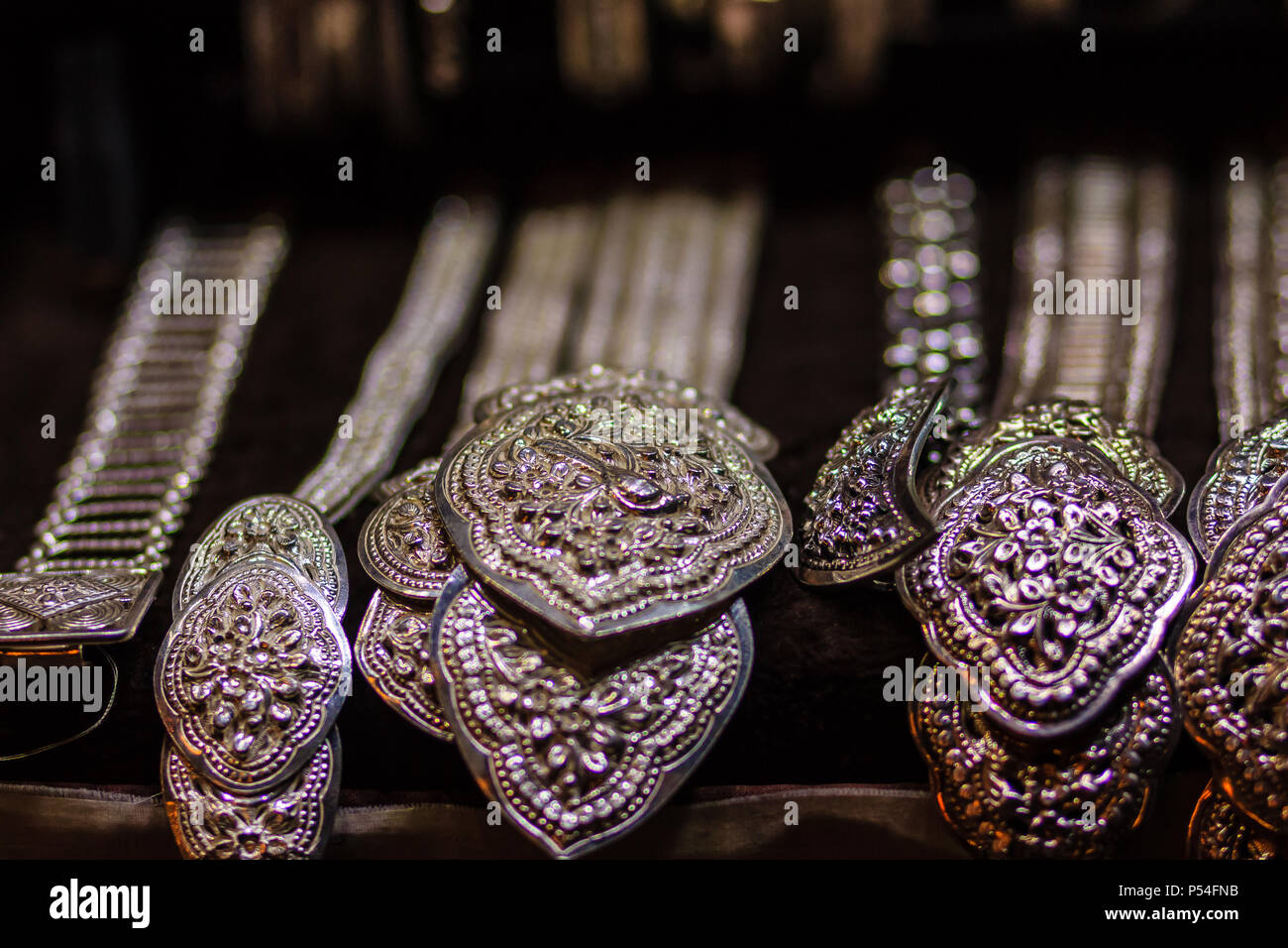 Beautiful Ancient Thai genuine silver jewelry, retro engraved silverware,  Beautiful genuine silver jewelry handicrafts of Thailand Stock Photo - Alamy