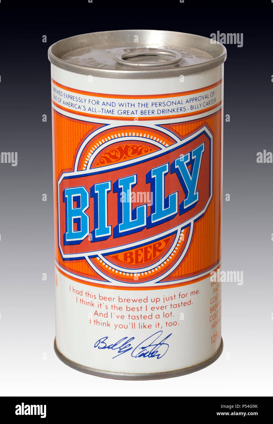 Billy Beer was first brewed in July 1977, by the Falls City Brewing Company in honor of US President Jimmy Carter's younger brother Billly Carter. Stock Photo