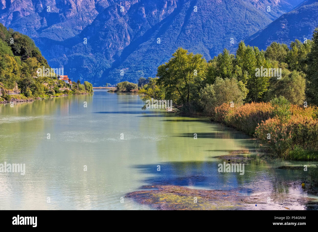 Lake Como canal to Lago di Mezzola, Lombardy in Italy Stock Photo