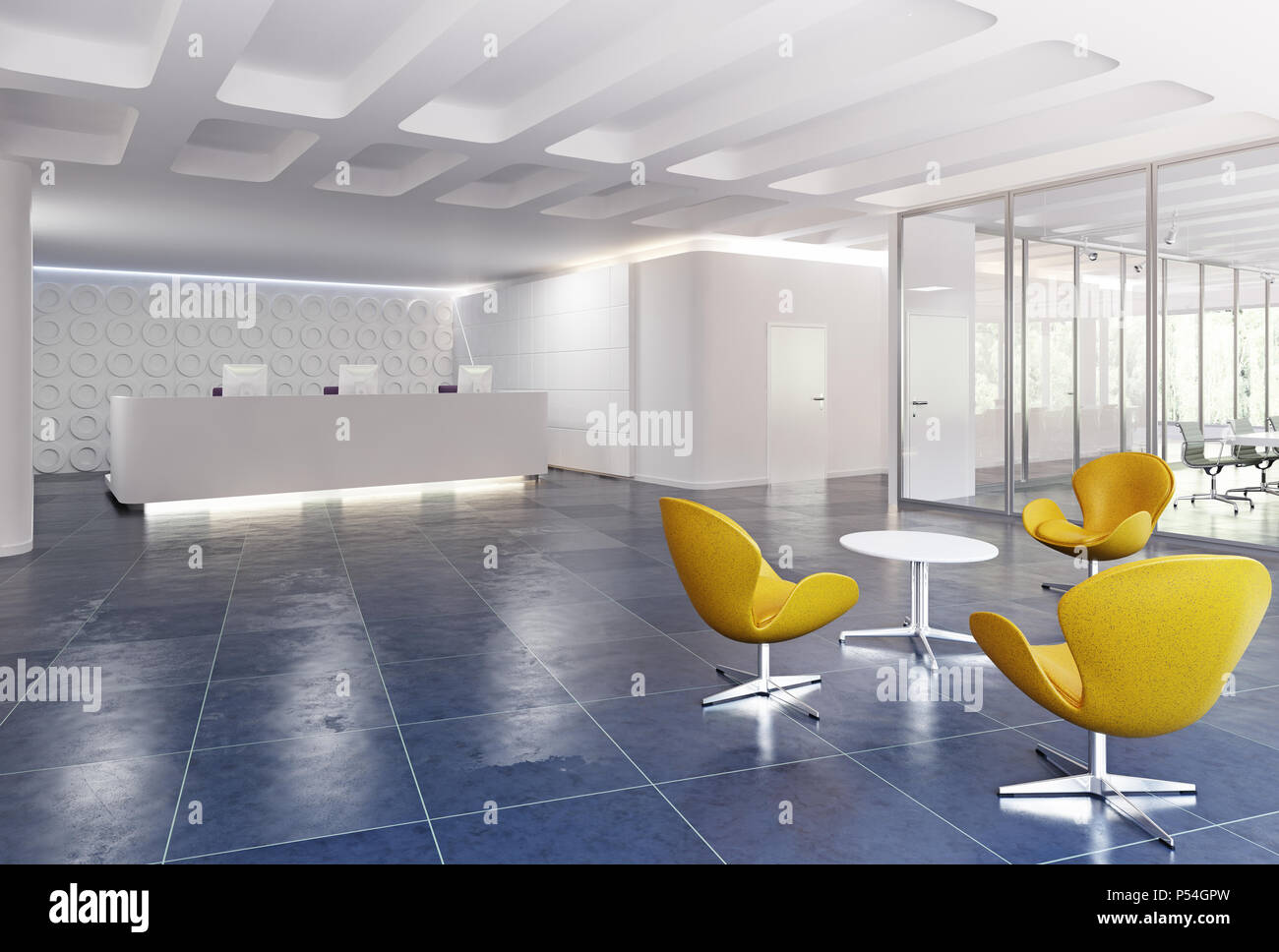 Modern Reception Desk Design 3d Rendering Concept Stock Photo