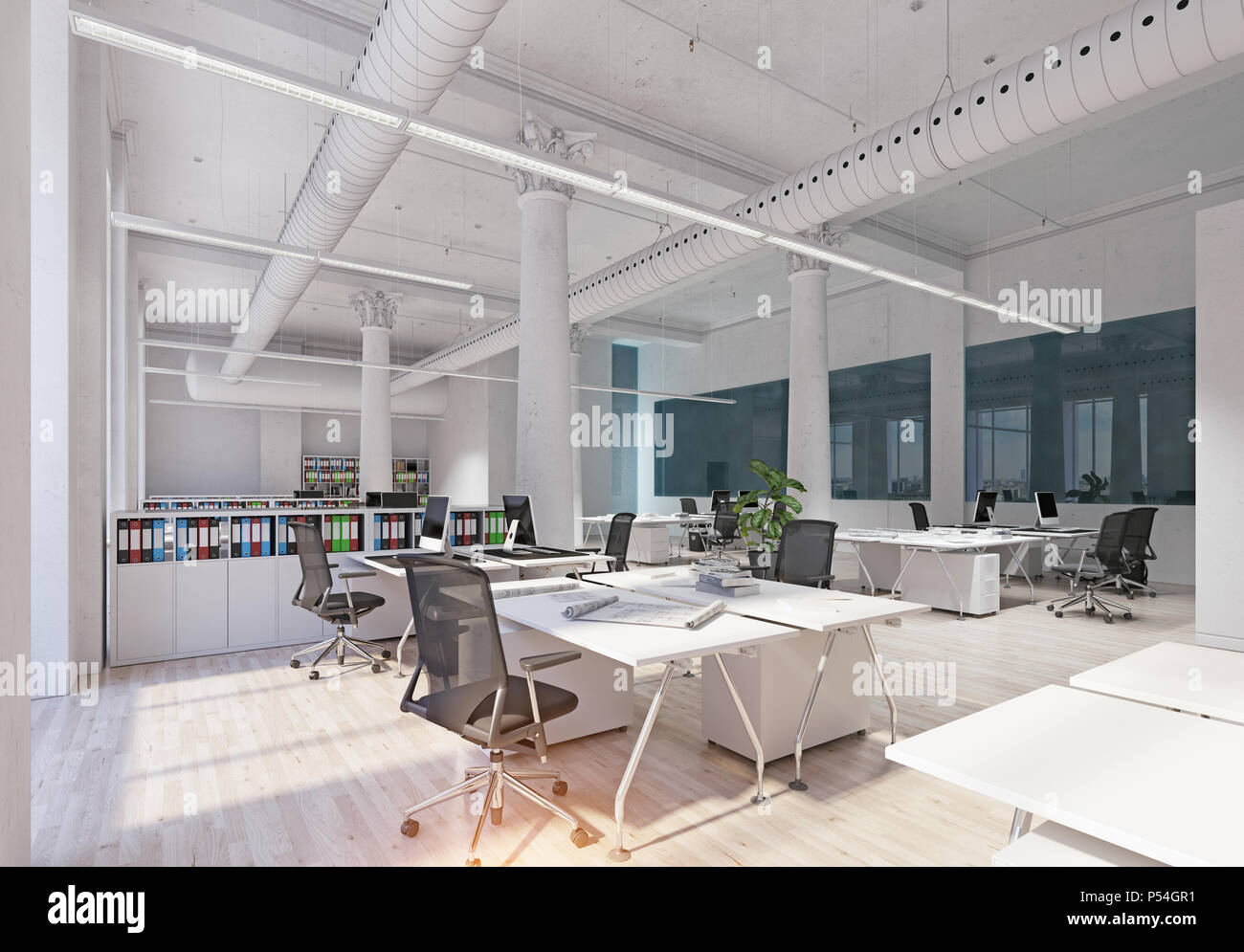 modern loft office interior. 3d rendering concept Stock Photo - Alamy