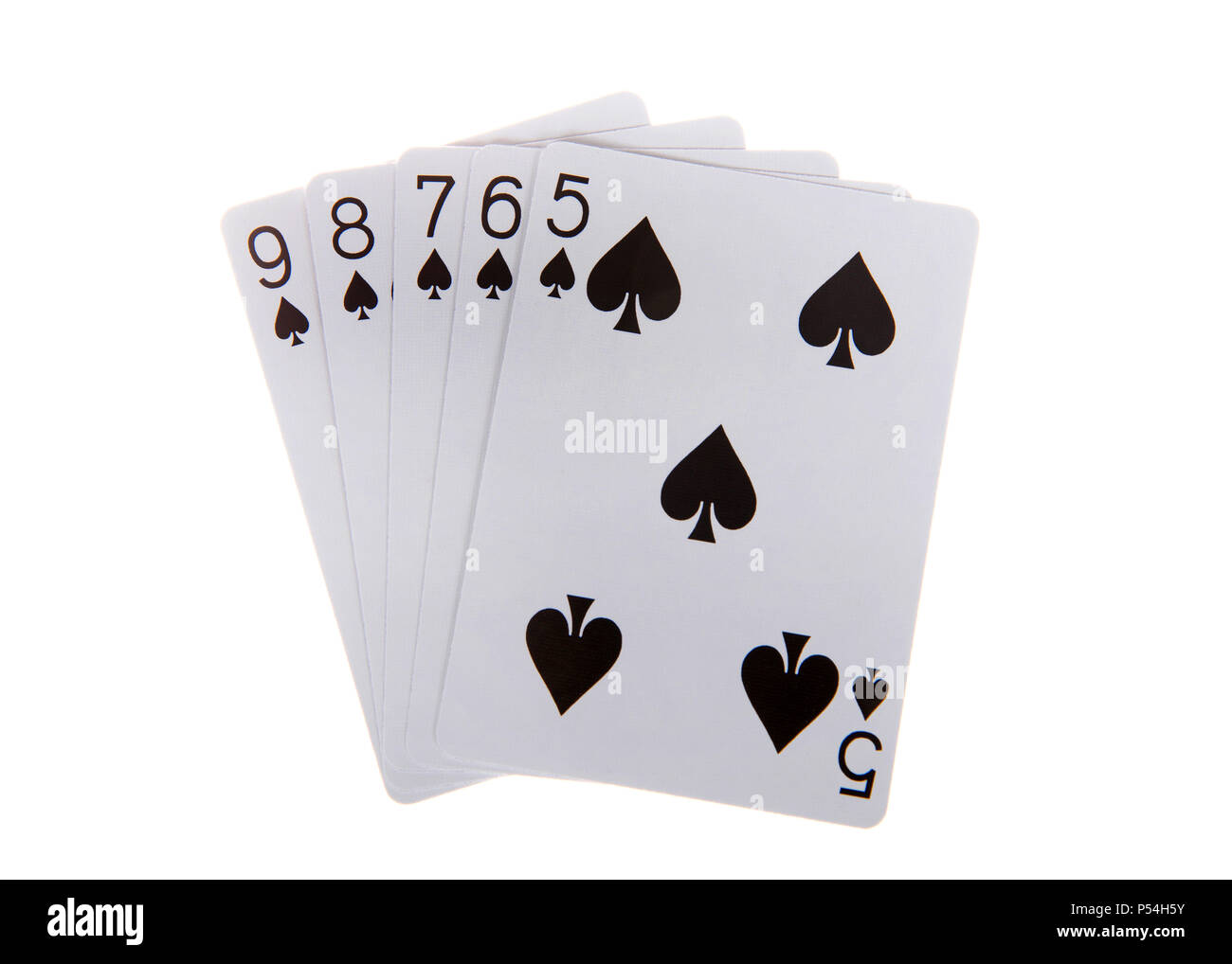 Playing cards, a straight flush. A straight flush is a five card ...