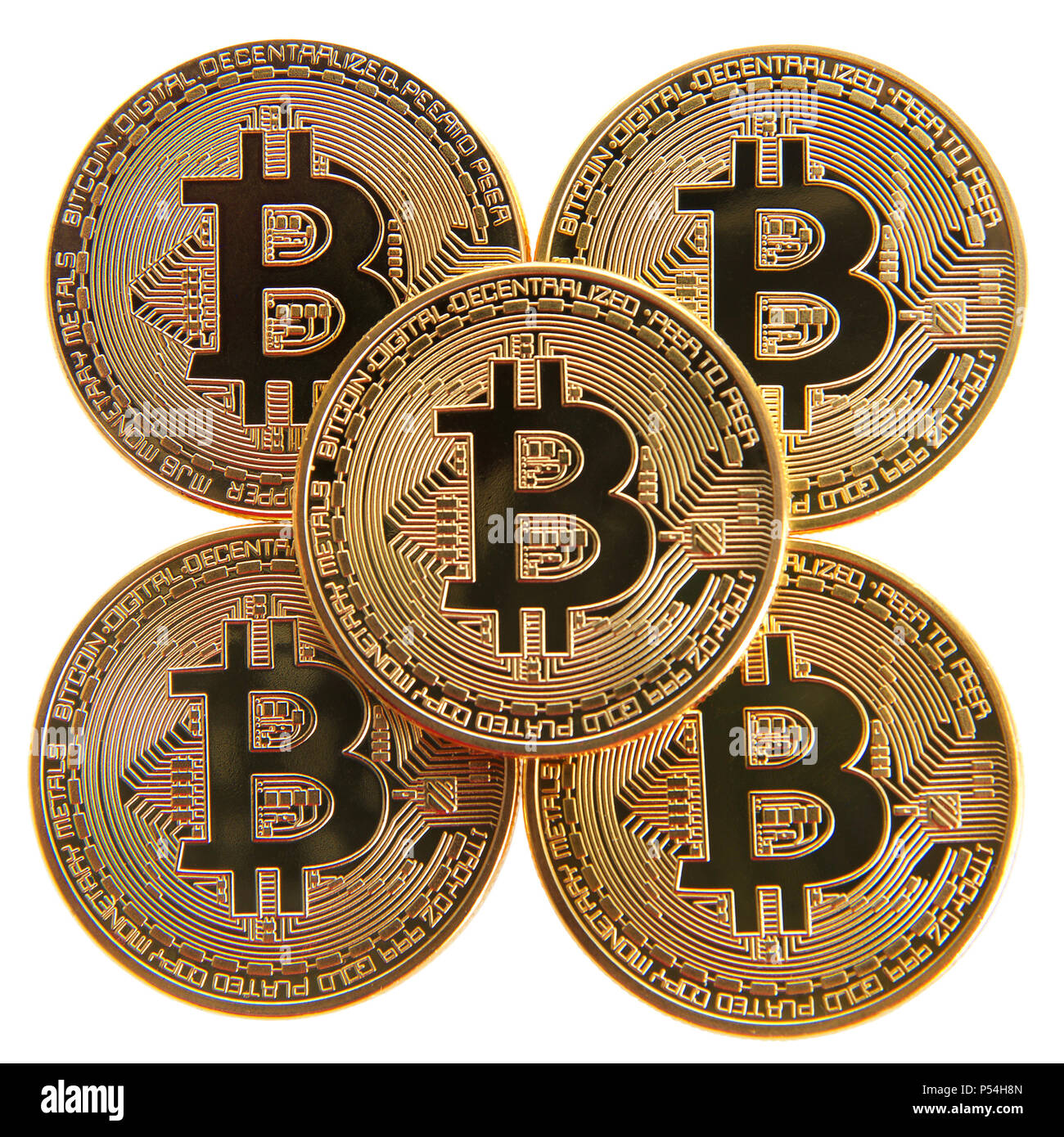 Digital Cryptocurrency Currency Golden Bitcoin Coins Isolated On White Background Physical Bit