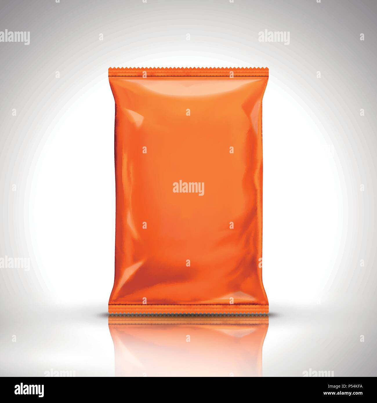 Orange blank foil bag package in 3d illustration Stock Vector