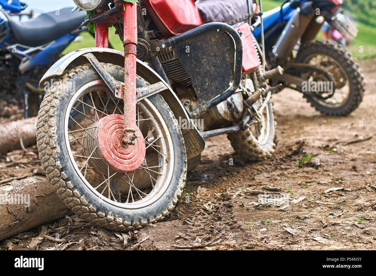 Offroad mountain motorcycles or bikes taking part in motocros