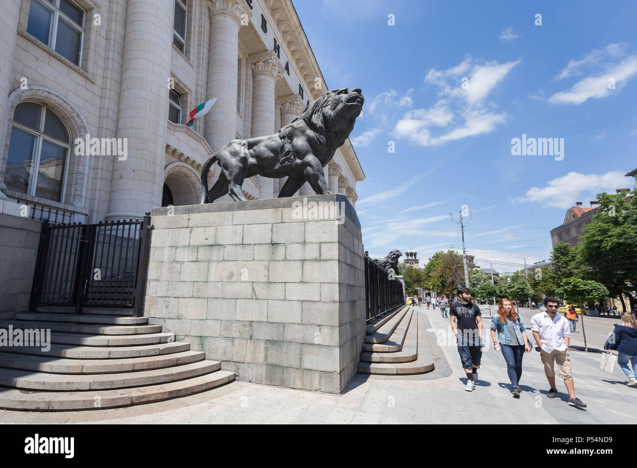SOFIA, BULGARIA - JUNE 23: People enjoy the sunny weather in front of Sofia Court House in Sofia, Bulgaria on June 23, 2018. Stock Photo