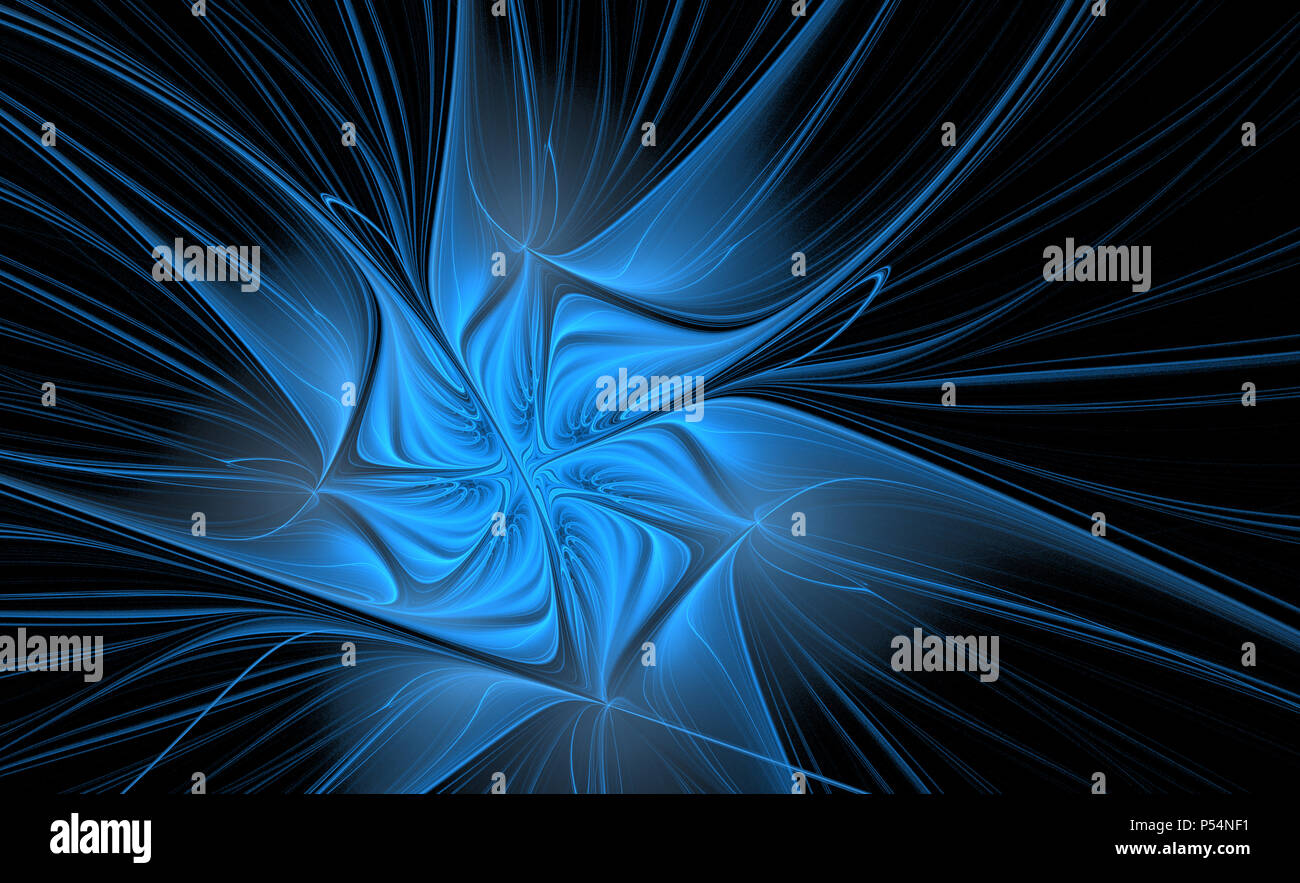 Abstract fractal blue flower on black background Stock Photo