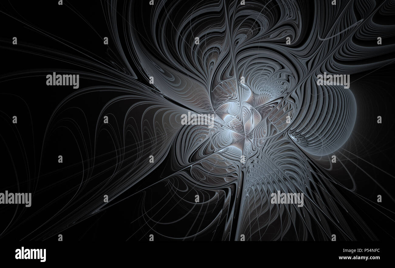 Abstract fractal silver flower on black background Stock Photo