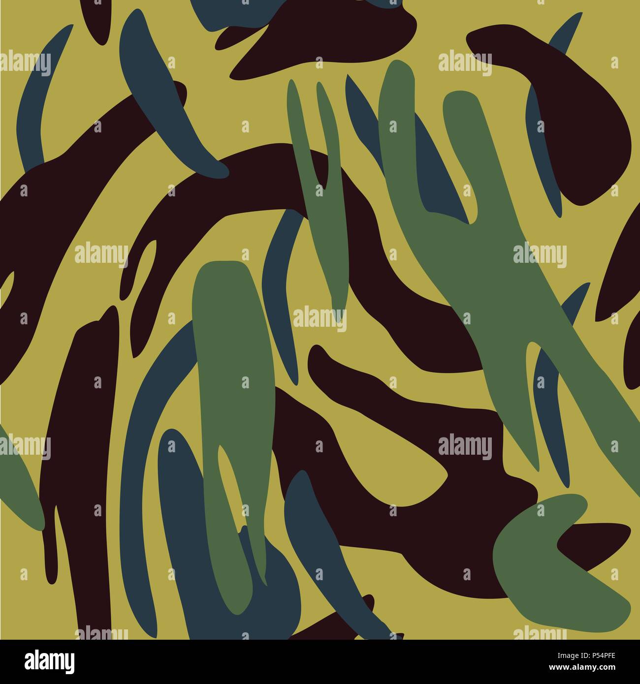 Camouflage pattern background seamless vector illustration. Classic military clothing style. Camo repeat texture shirt print. Green brown khaki yellow Stock Vector