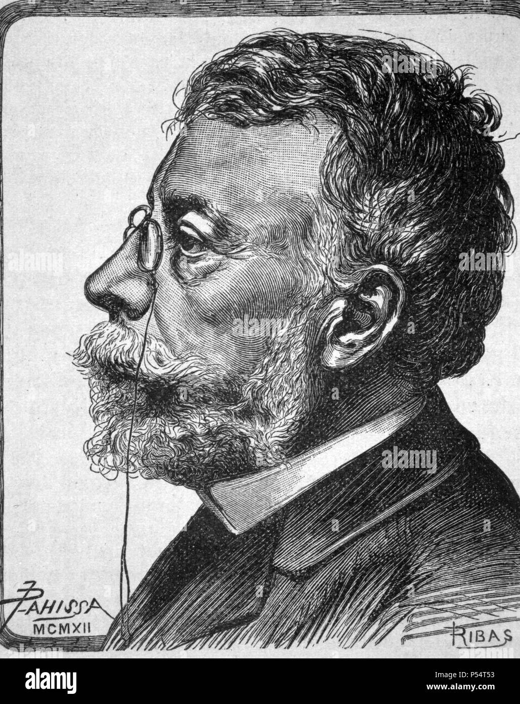 Àngel Guimerà i Jorge (1845-1924), escritor, poeta y dramaturgo español. Grabado de Pahissa, año 1912. Stock Photo