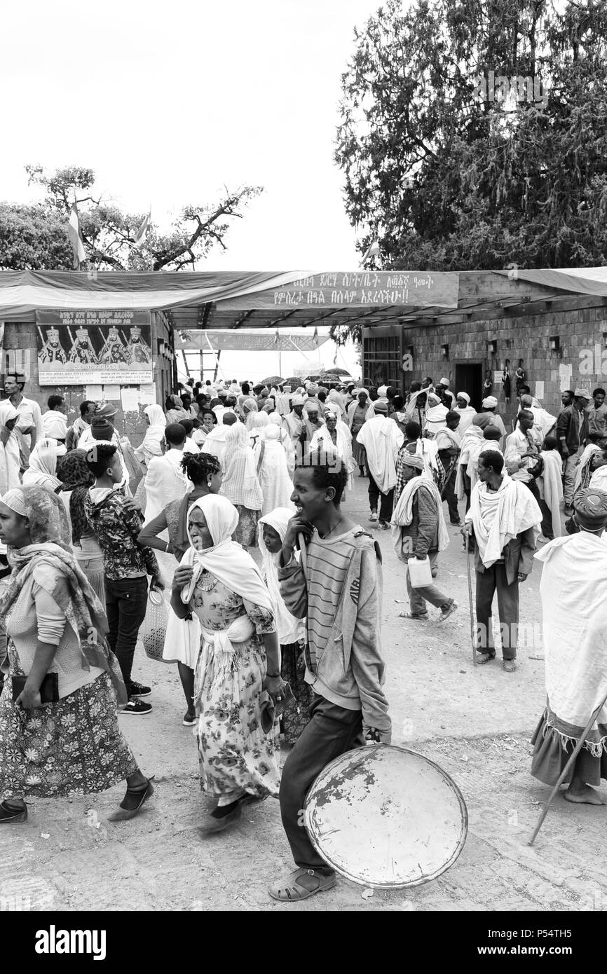 ETHIOPIA,LALIBELA-CIRCA JANUARY 2018--unidentified people in crowd of ...