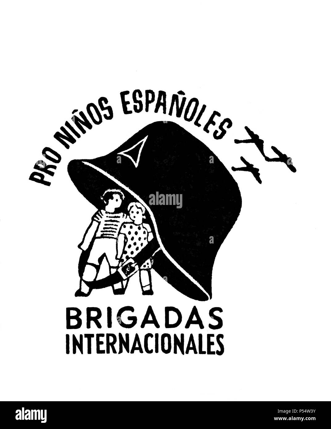 Viñeta de las Brigadas Internacionales pro Niños españoles. Año 1938. Stock Photo