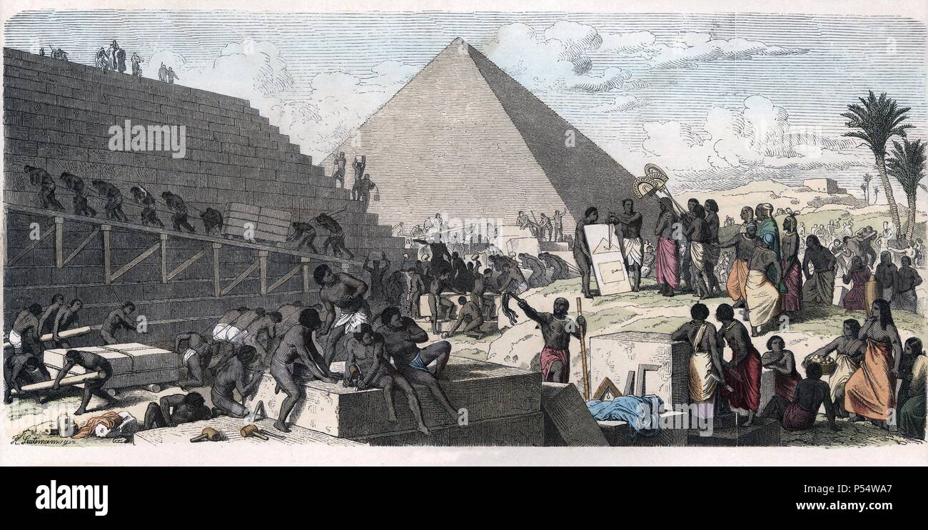 Historia Antigua. Egipto. Construcción de una pirámide. Grabado alemán de 1863. Stock Photo