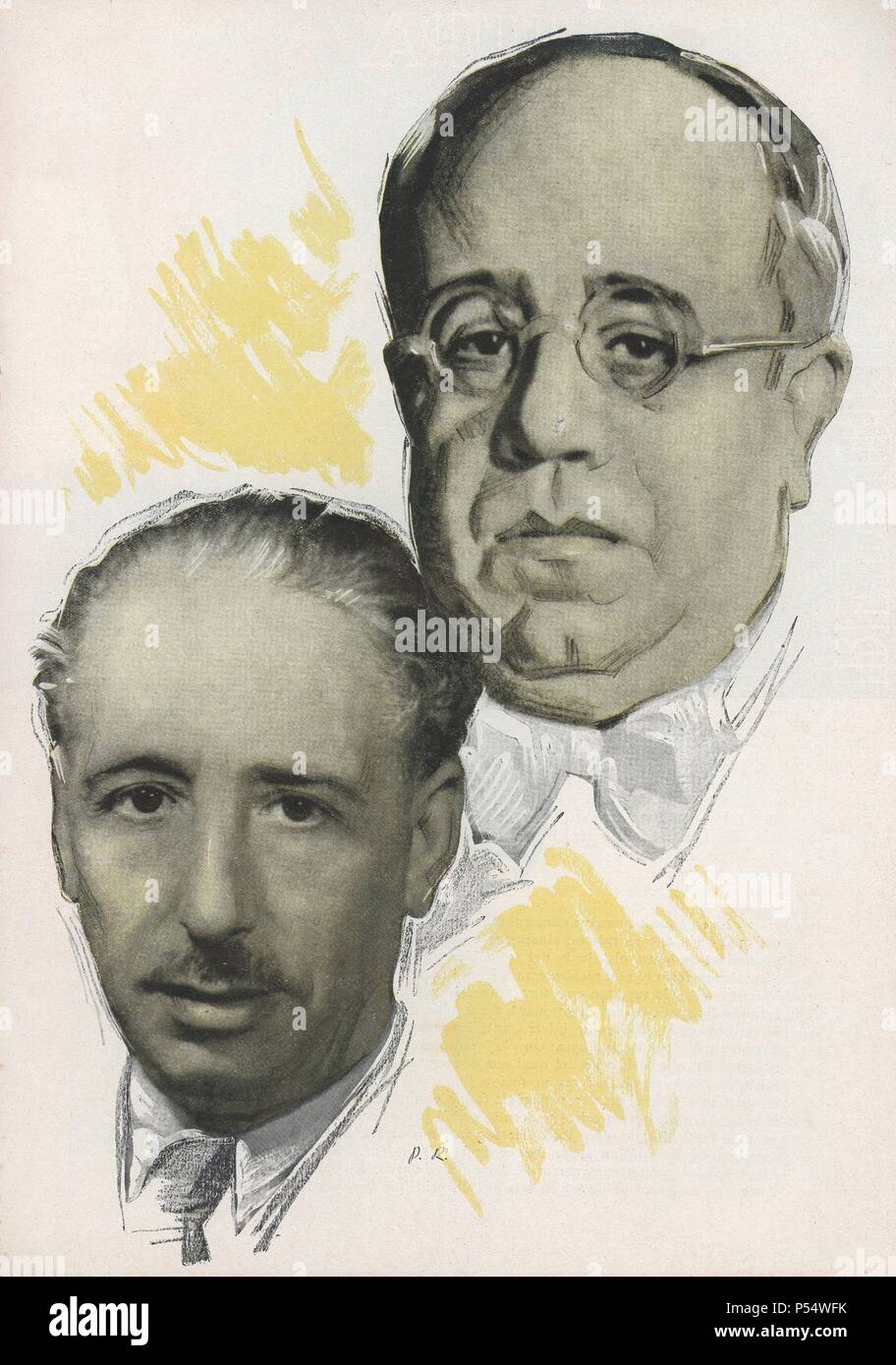 Lluís Companys i Jover (El Tarròs, 1882-Barcelona, 1940), presidente de la Generalitat de Catalunya,  y Manuel Azaña Díaz (Alcalá de Henares, 1880-Montauban, 1940), presidente de la segunda república española. Stock Photo