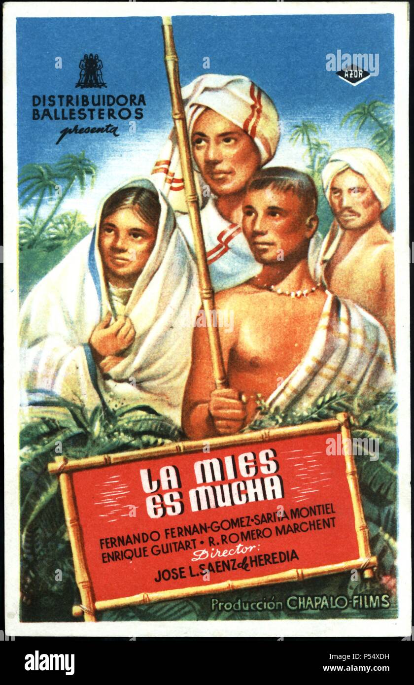 Cartel de la película 'La mies es mucha' interpretada por Fernando Fernán Gómez, Sarita Montiel, Enrique Guitart. Dirigida por José L. Sáenz de Heredia. Año 1948. Stock Photo