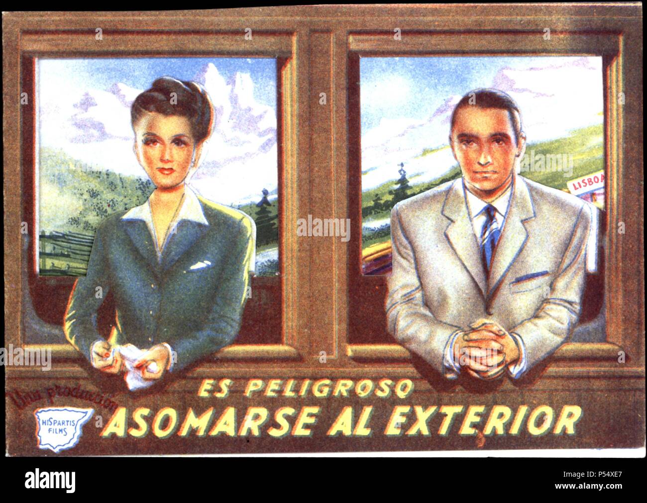 Cartel de la película 'Es peligroso asomarse al exterior', con Ana María Campoy y Alejandro Ulloa. Dirigida por Alejandro Ulloa. Año 1946. Stock Photo