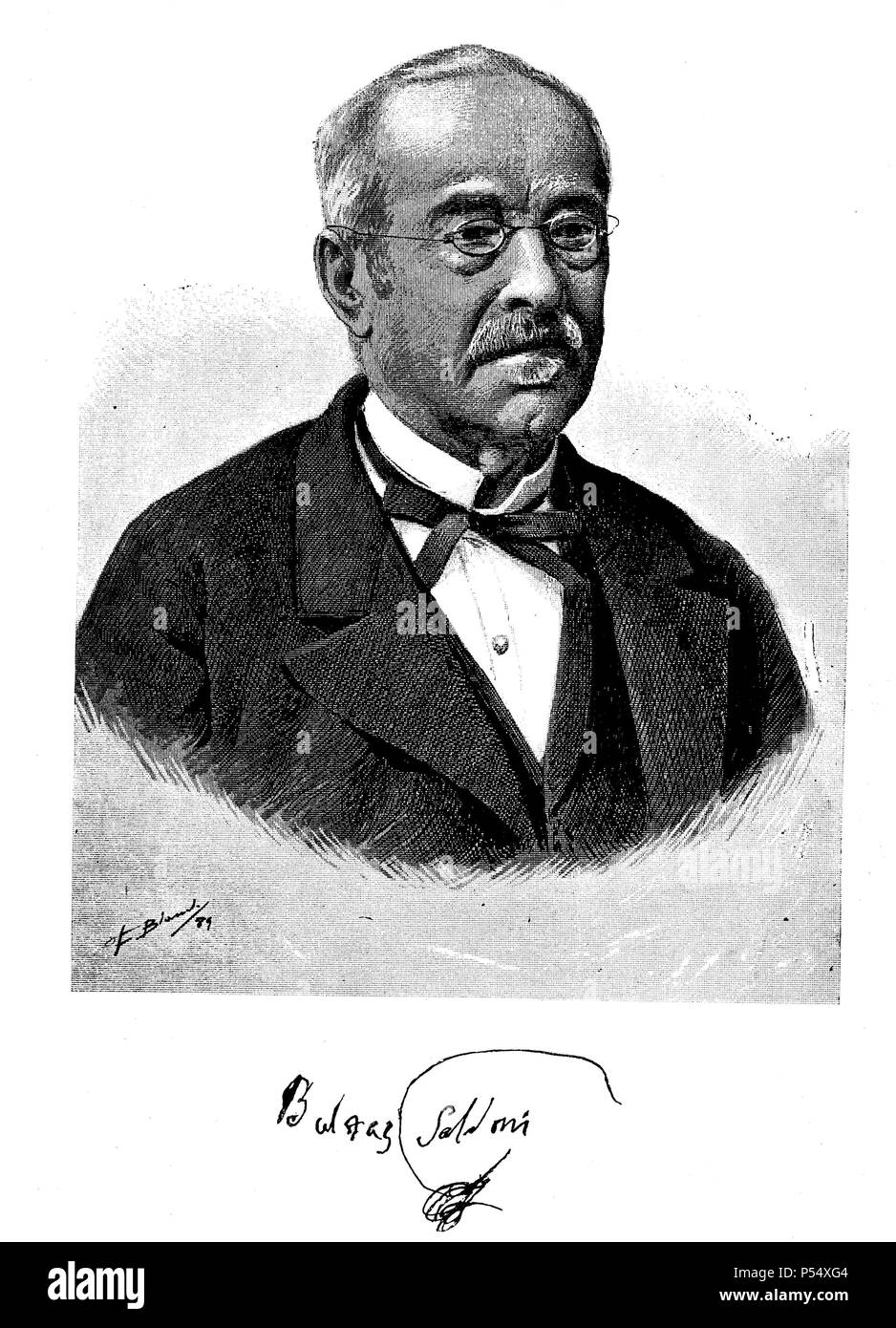 Baltasar Simón Saldoni y Remendo (1807-1889). Músico y musicógrafo catalán. Grabado de 1889. Stock Photo