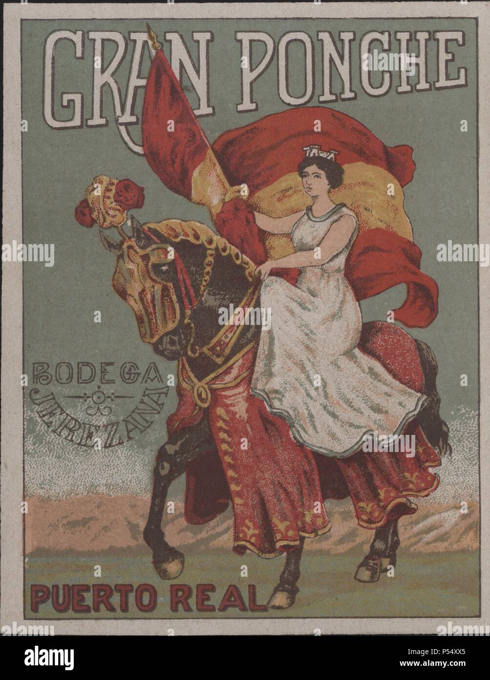 Publicidad. Etiqueta de Gran Ponche, de Bodega Jerezana, Puerto Real. Años 1910. Stock Photo