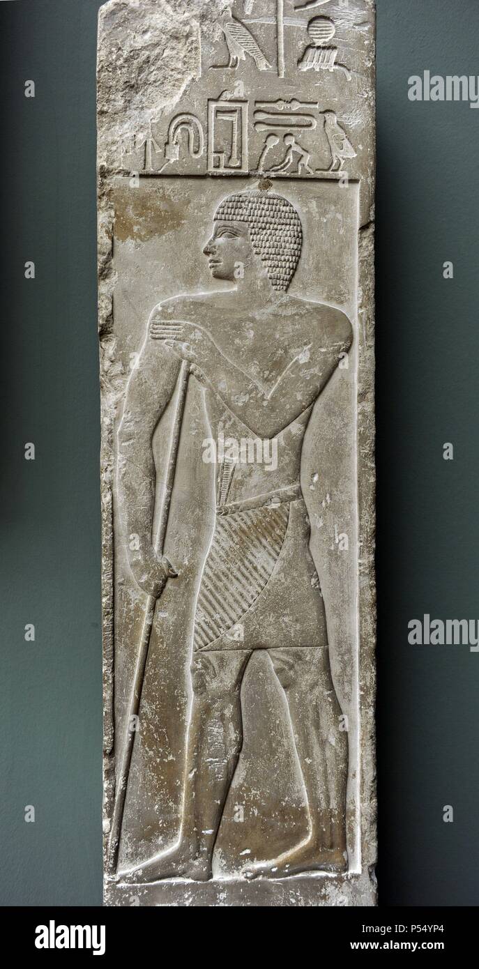 Relief depicting the temple-treasurer Setju. Limestone. From the tomb of Setju, Sakkara (Egypt). 4th-5th Dynasties. Old Kingdom. C. 2500-2350 BC. Ny Carlsberg Glyptotek. Copenhagen. Denmark. Stock Photo