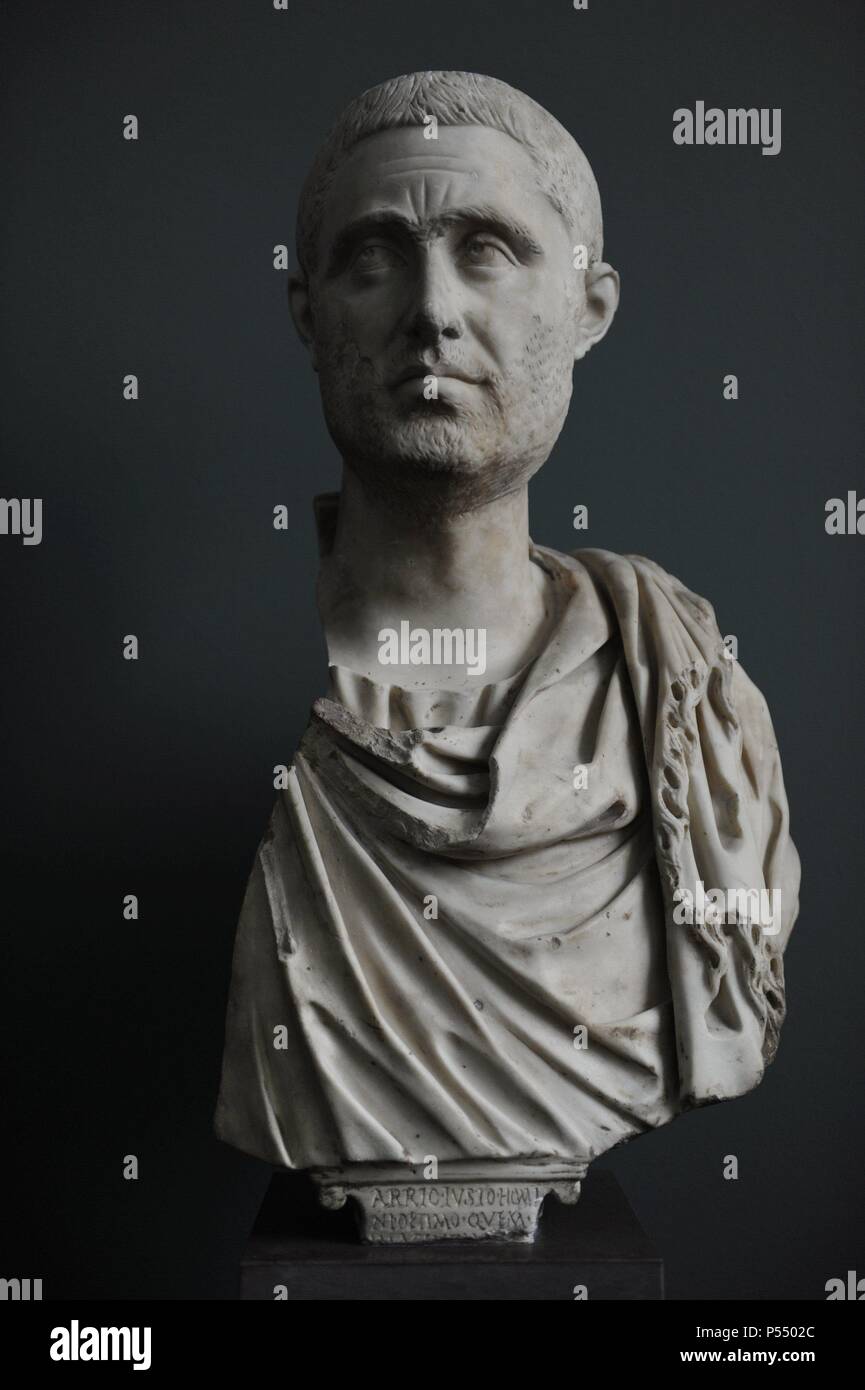 The General Officer Arrius Justus. 300 A.C. Marble. Carlsberg Glyptotek Museum. Copenhagen. Denmark. Stock Photo