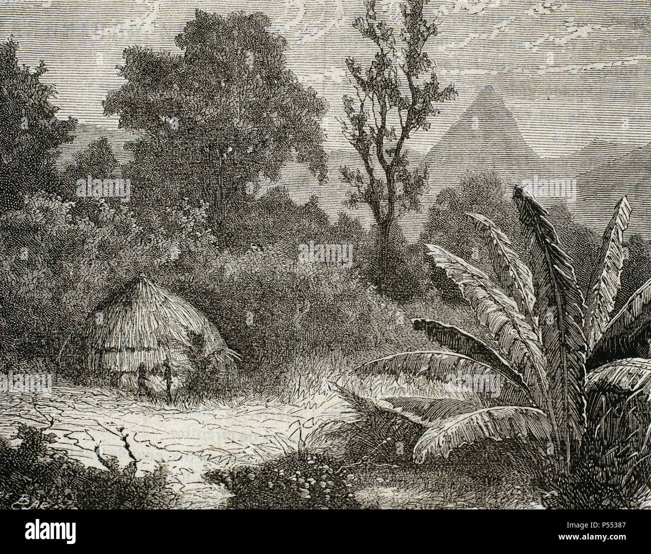 OCEANIA. MELANESIA. Paisaje en el interior de NUEVA CALEDONIA. Grabado del año 1879. Stock Photo