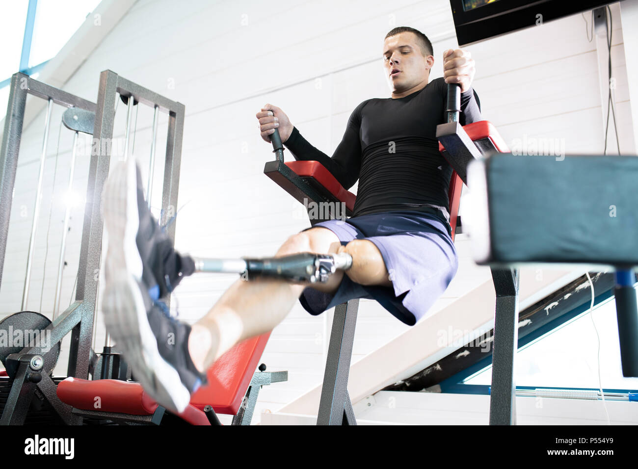 Adaptive Sportsman in Gym Stock Photo