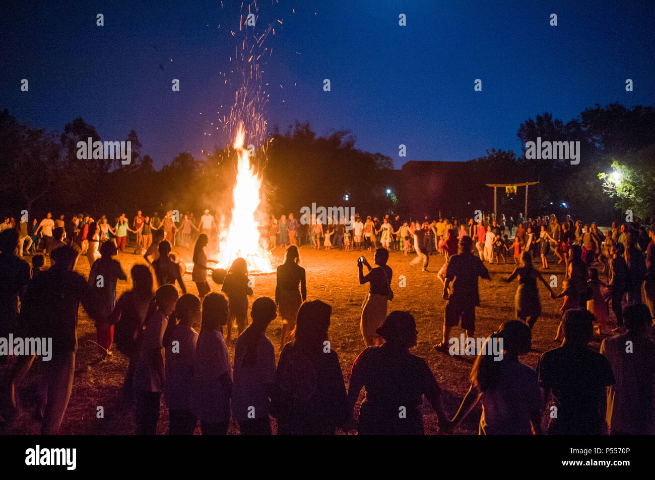 AUROVILLE, INDIA - 2 March 2018: A celebration to mark the first full moon of the lunar calendar. Stock Photo