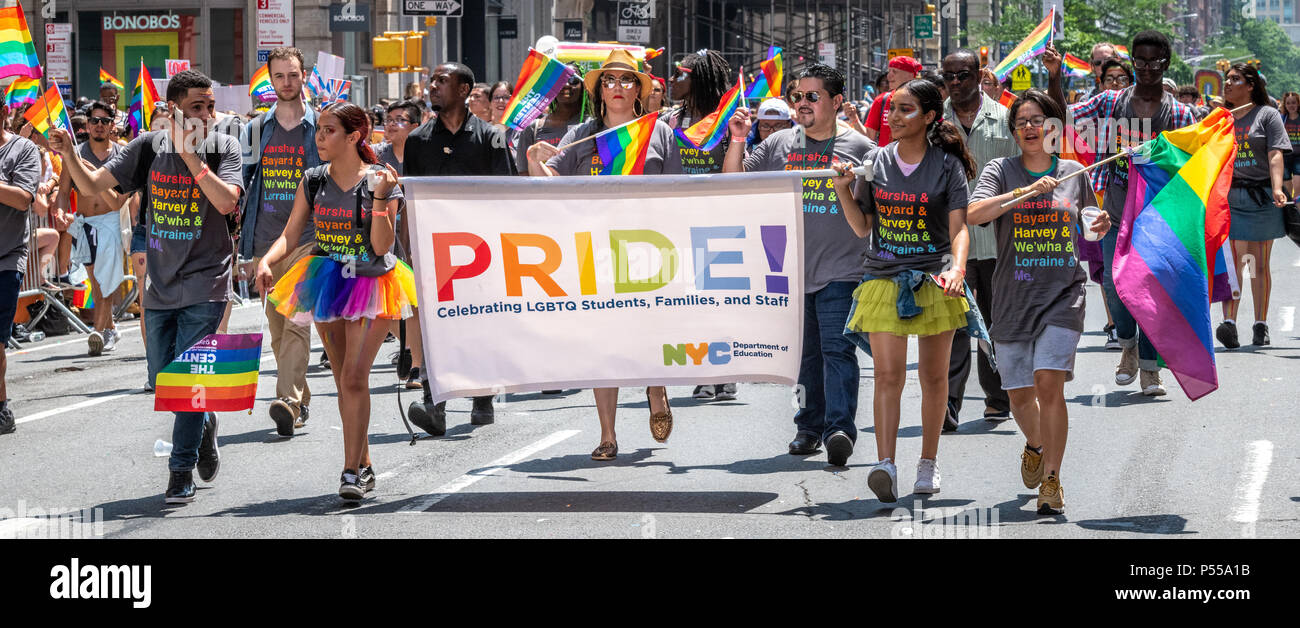 New York, USA, 24 June 2018. A group from the New York City Department of Education participates in the NYC Pride Parade 2018.  Photo by Enrique Shore Credit: Enrique Shore/Alamy Live News Stock Photo