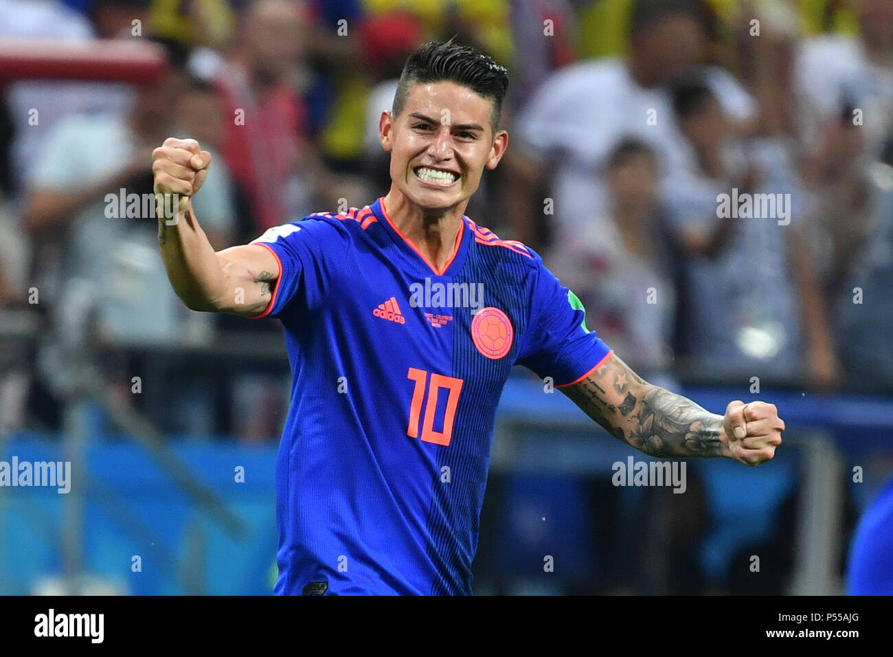 Kazan, Russland. 24th June, 2018. James RODRIGUEZ (COL), jubilation, Joy, Enthusiasm, Action, Frame, Single Cut, Half Figure, Half Figure, Poland (PO) - Colombia (COL) 0-3, Preliminary Round, Group C, Game 31 on 24.06.2018 in Kazan, Kazan Arena. Football World Cup 2018 in Russia from 14.06. - 15.07.2018. | usage worldwide Credit: dpa/Alamy Live News Stock Photo