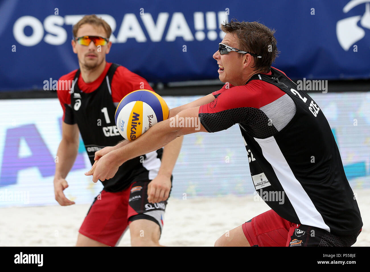 Ostrava Czech Republic 23rd June 2018 L R Ondrej Perusic And David Schweiner Both Cze In Action During The Fivb World Beach Volleyball Tournament Match Russia Stoyanovskiy Velichko Vs Czech Republic Schweiner Perusic