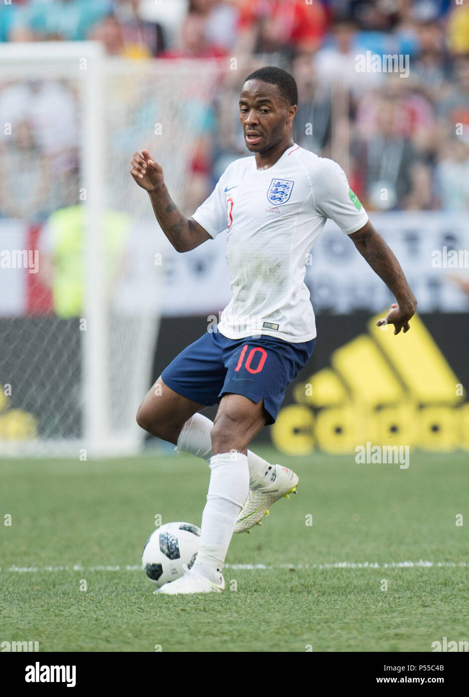 Raheem STERLING (ENG) with Ball, single action with ball, action, full figure, portrait, England (ENG) - Panama (PAN) 6: 1, preliminary round, Group G, match 30, on 24.06.2018 in Nizhny Novgorod; Football World Cup 2018 in Russia from 14.06. - 15.07.2018. | usage worldwide Stock Photo