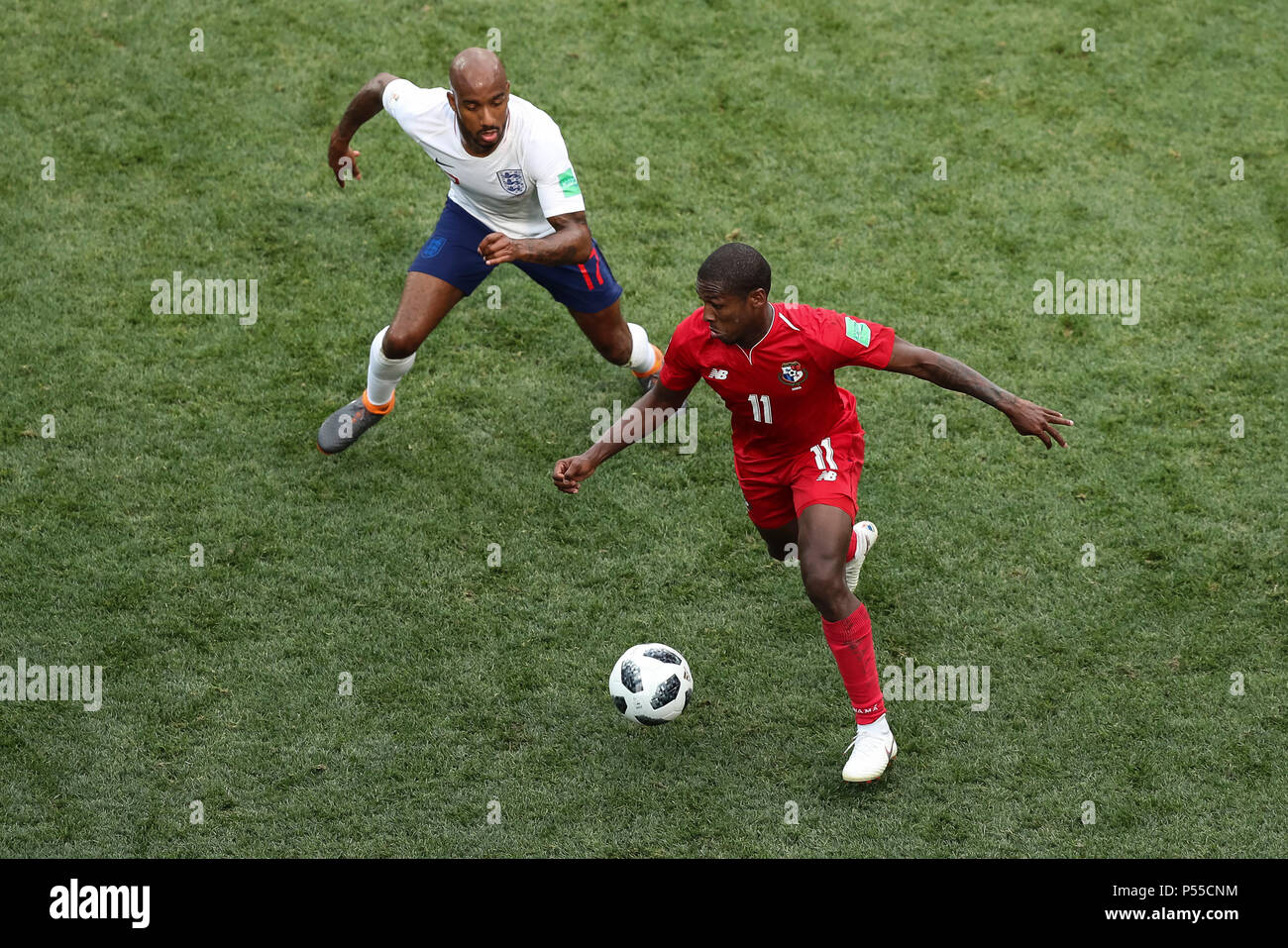Fabian Delph of England and Armando Cooper of Panama during the 2018 FIFA World Cup Group G match between England and Panama at Nizhny Novgorod Stadium on June 24th 2018 in Nizhny Novgorod, Russia. (Photo by Daniel Chesterton/phcimages.com) Stock Photo