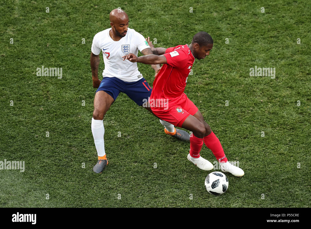 Fabian Delph of England and Armando Cooper of Panama during the 2018 FIFA World Cup Group G match between England and Panama at Nizhny Novgorod Stadium on June 24th 2018 in Nizhny Novgorod, Russia. (Photo by Daniel Chesterton/phcimages.com) Stock Photo