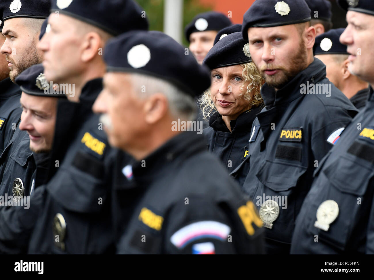 Czech police officers attend a festive departure of Czech police to foreign mission in Macedonia and Serbia, in Prague, Czech Republic, on June 25, 2018. (CTK Photo/Michal Krumphanzl) Stock Photo