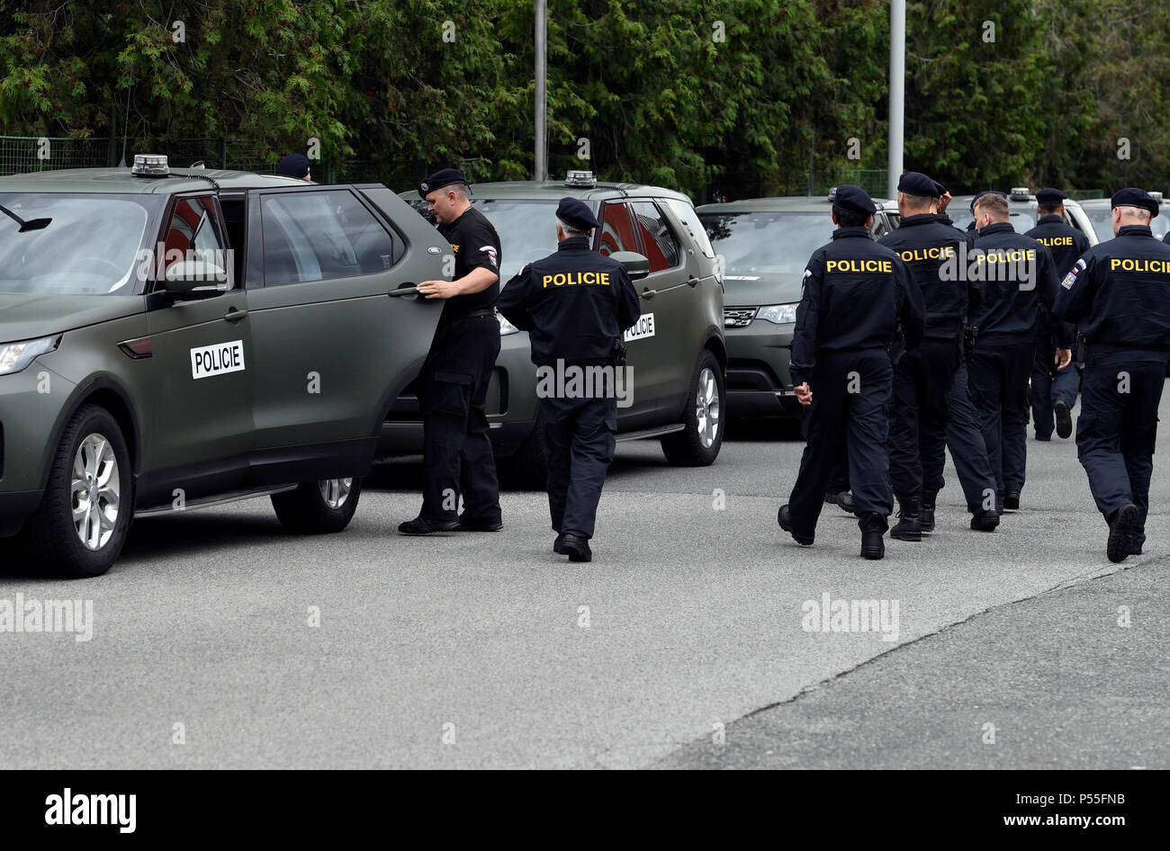 Czech police officers attend a festive departure of Czech police to foreign mission in Macedonia and Serbia, in Prague, Czech Republic, on June 25, 2018. (CTK Photo/Michal Krumphanzl) Stock Photo