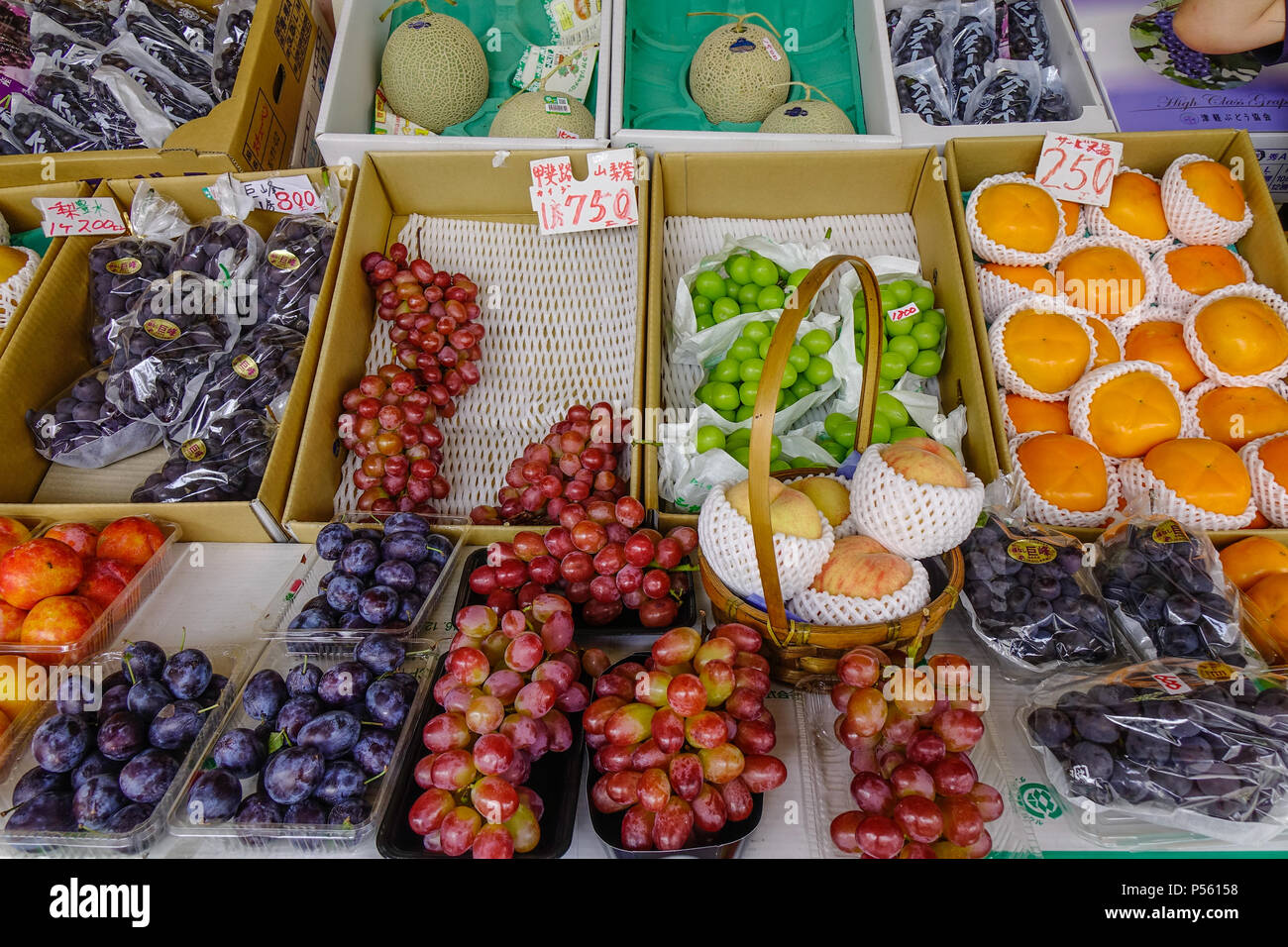 Hakodate, Japan Oct 3, 2017. Fruit stores at Hakodate Asaichi Market