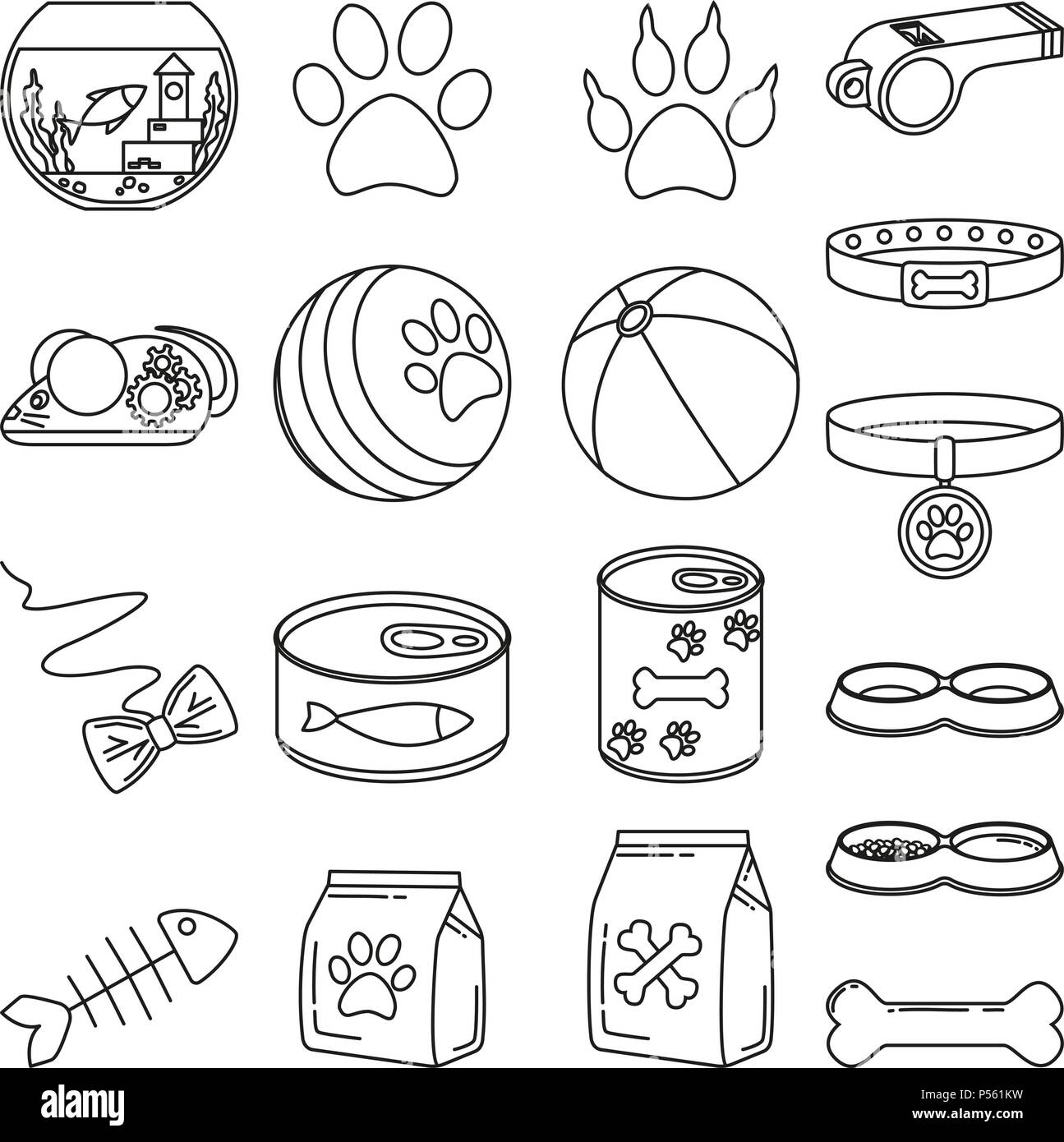 Line art black and white 18 pet shop elements Stock Vector Image & Art