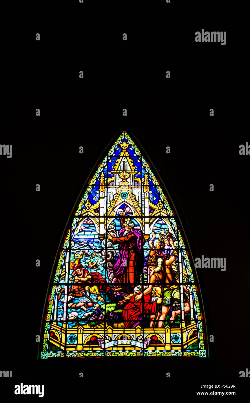 glass church window light  colors sacred faith interior historic Stock Photo